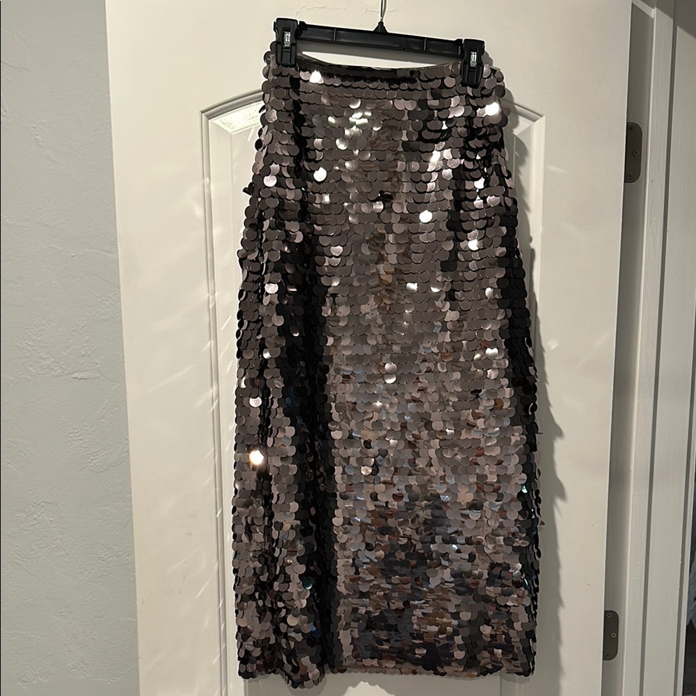 Rachel Parcell Silver Sequin A-Line Midi Skirt for Cocktail